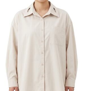 Moonlee Beige Collared Cut Out Button Up Blouse Oversize Top Size L NEW Tags
